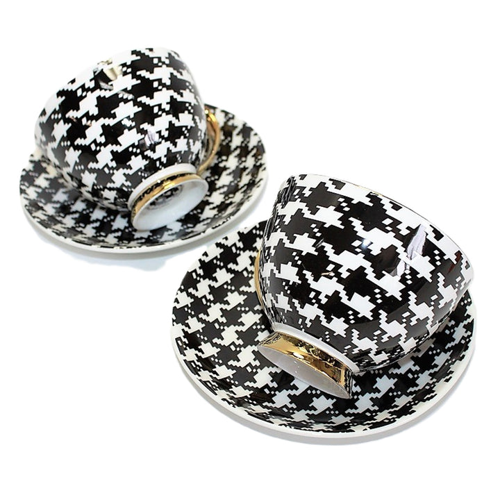 Filiżanki Espresso 2+2 Pepitka Złote Akcenty Porcelana, Queen Isabel