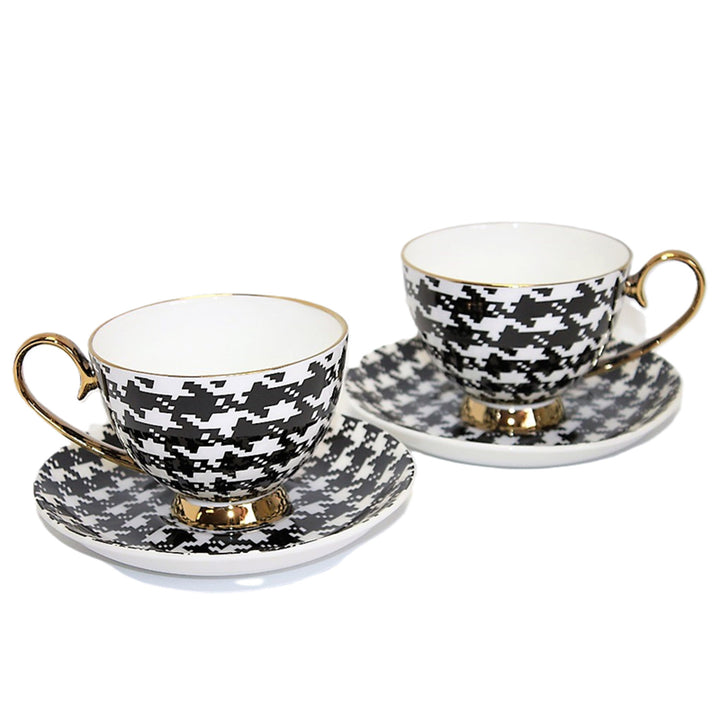 Filiżanki Espresso 2+2 Pepitka Złote Akcenty Porcelana, Queen Isabel
