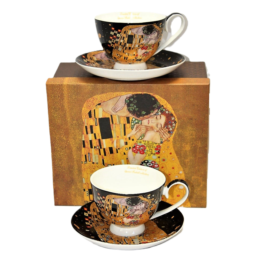 Zestaw 2 porcelanowych filiżanek Queen Isabell, motyw Pocałunek Klimta, 250ml, W8KL356-22383