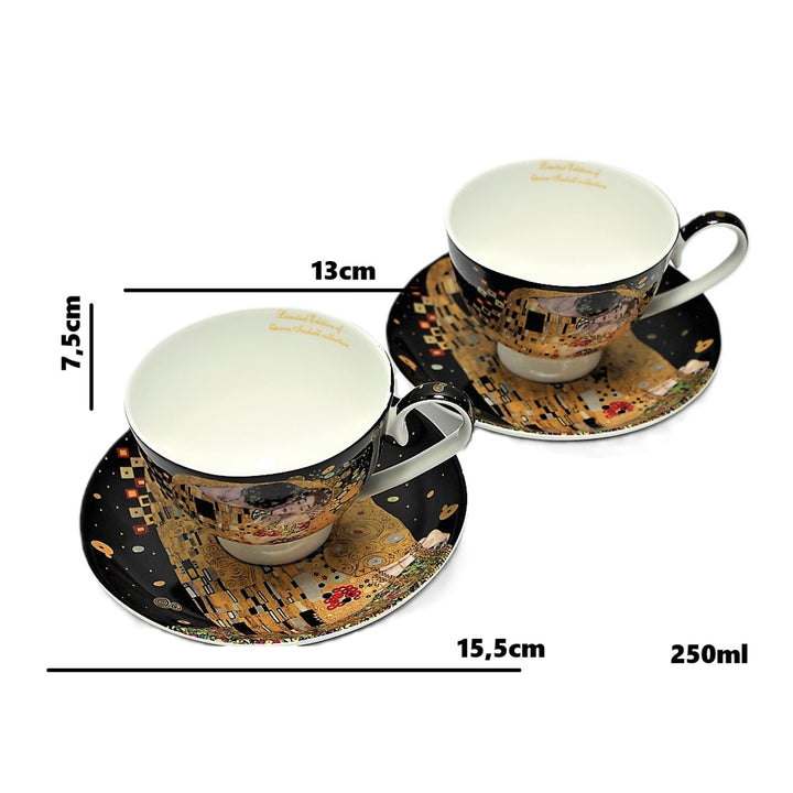 Zestaw 2 porcelanowych filiżanek Queen Isabell, motyw Pocałunek Klimta, 250ml, W8KL356-22383