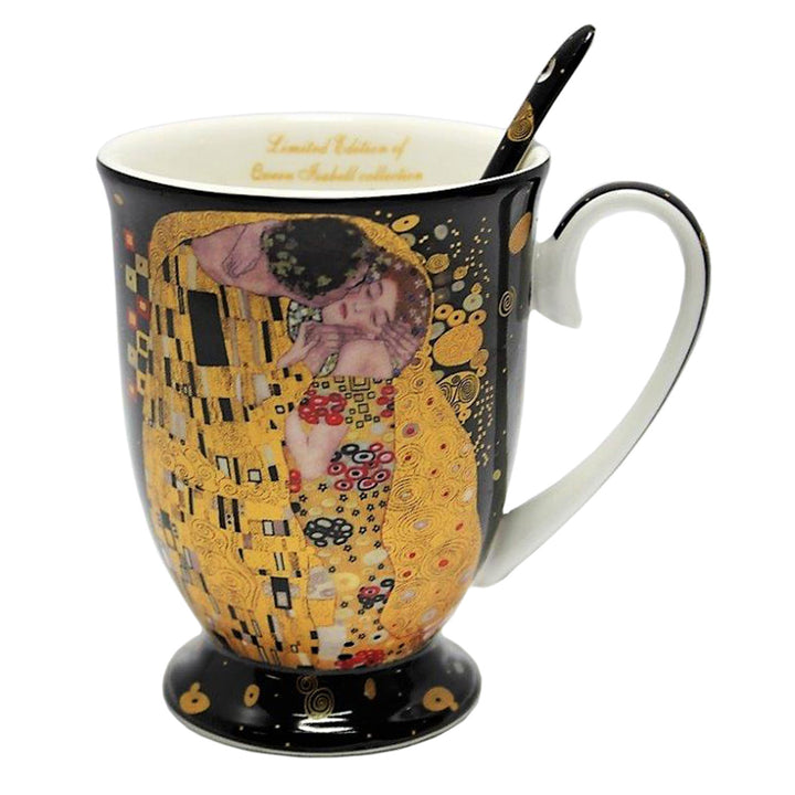 Porcelanowy kubek z łyżeczką Queen Isabel, łyżeczka, motyw Klimt Pocałunek, 300ml, W9KL338-09121