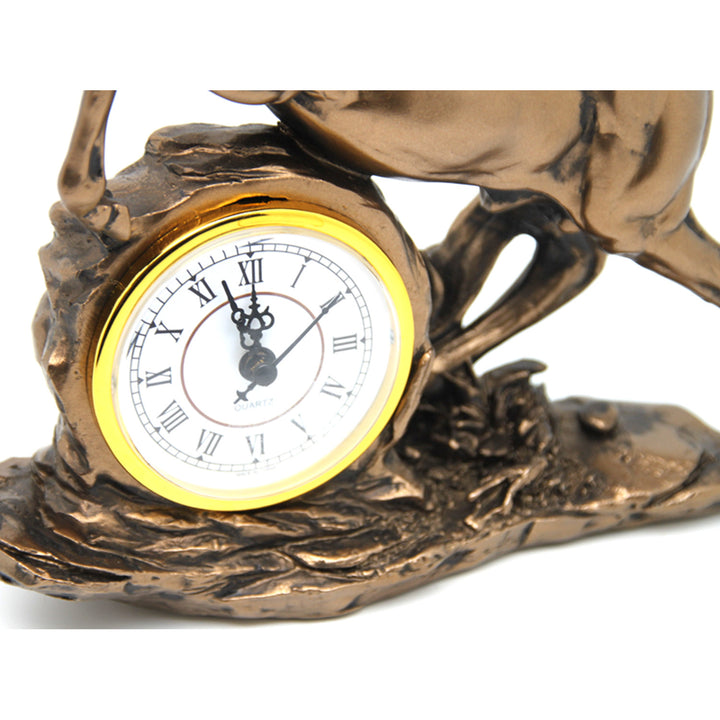 Figurka koń skaczący, zegar, brązowa dekoracja, Queen Isabel