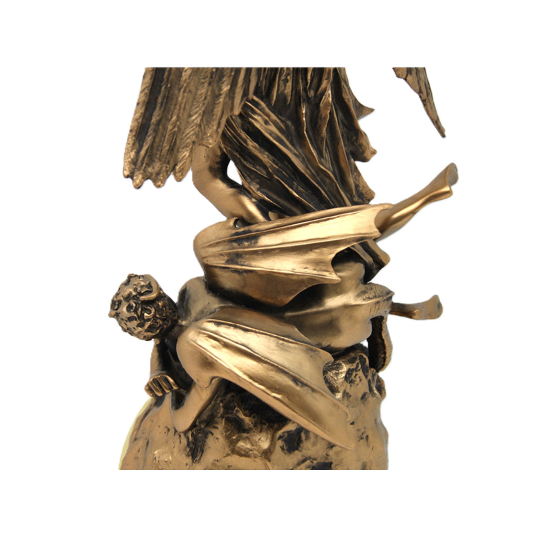 Figurka Archanioł Michał, zegar, brązowa rzeźba religijna, Queen Isabel