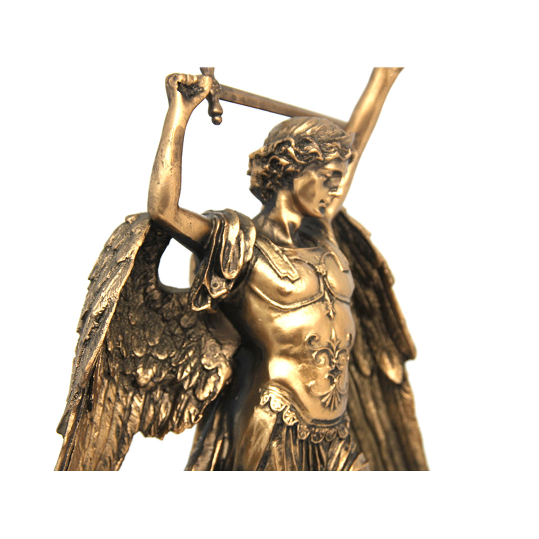 Figurka Archanioł Michał, zegar, brązowa rzeźba religijna, Queen Isabel