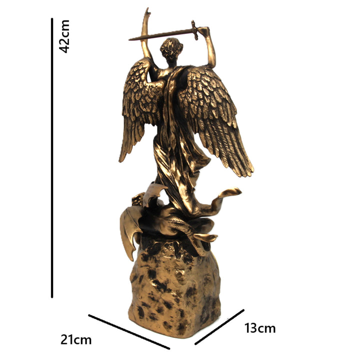 Figurka Archanioł Michał, zegar, brązowa rzeźba religijna, Queen Isabel