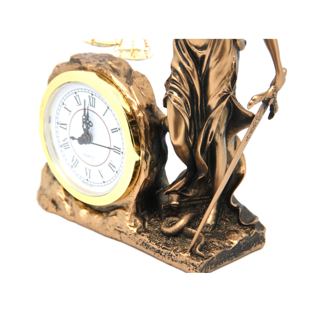 Figurka Temida Bogini Sprawiedliwości, zegar, Queen Isabel