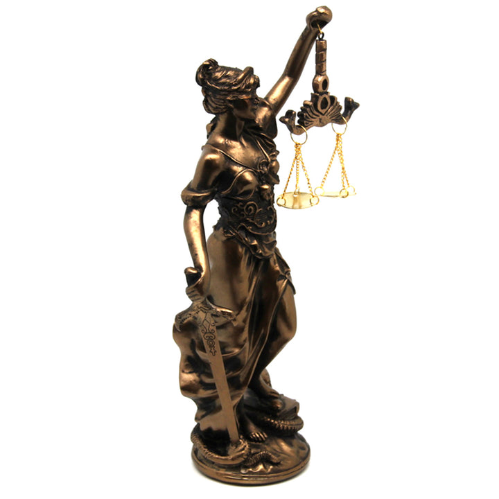 Figurka Temida z wagą i mieczem, brązowa rzeźba prawnicza, Queen Isabel