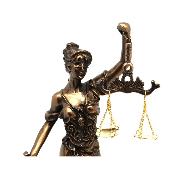 Figurka Temida z wagą i mieczem, brązowa rzeźba prawnicza, Queen Isabel