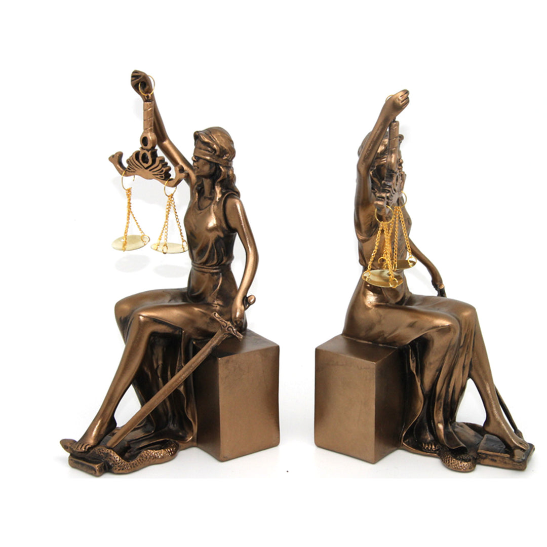 Figurki Temidy z wagą i mieczem, podpórki pod książki, Queen Isabel, 2 sztuki