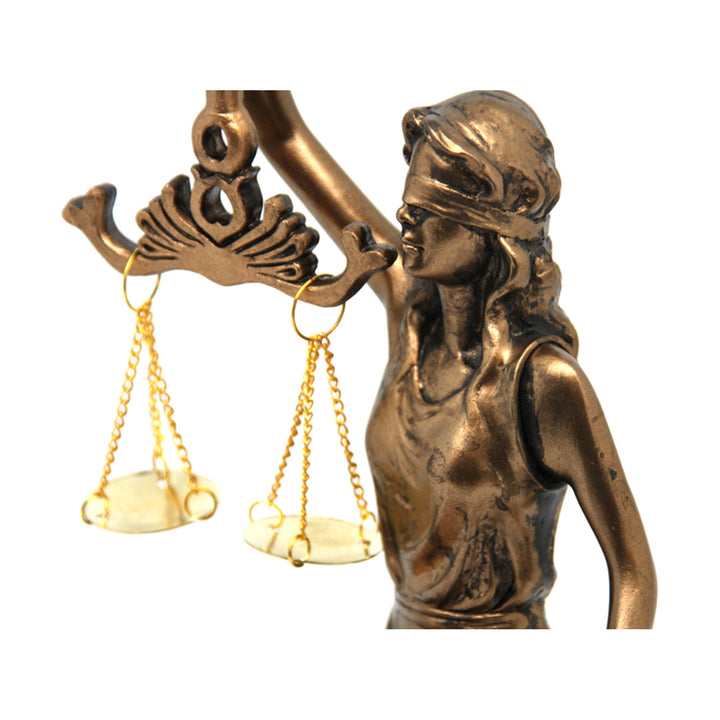 Figurki Temidy z wagą i mieczem, podpórki pod książki, Queen Isabel, 2 sztuki