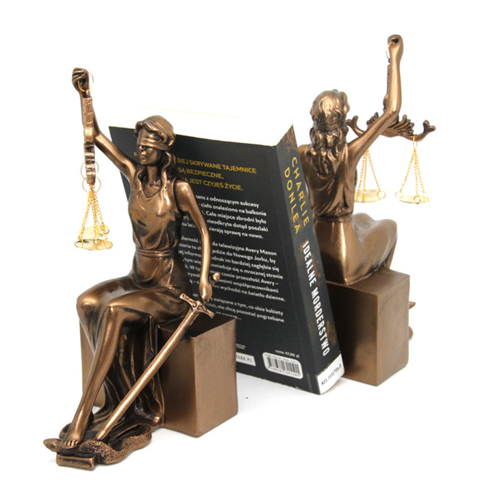 Figurki Temidy z wagą i mieczem, podpórki pod książki, Queen Isabel, 2 sztuki