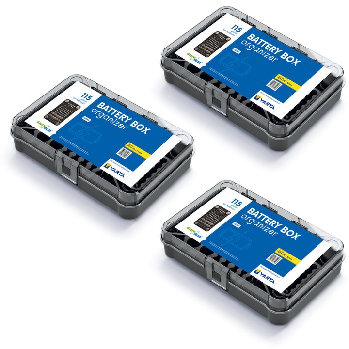 Organizer na baterie GreenBlue, przezroczysta pokrywa, 115 miejsc, Varta Box GB189, 3 sztuki