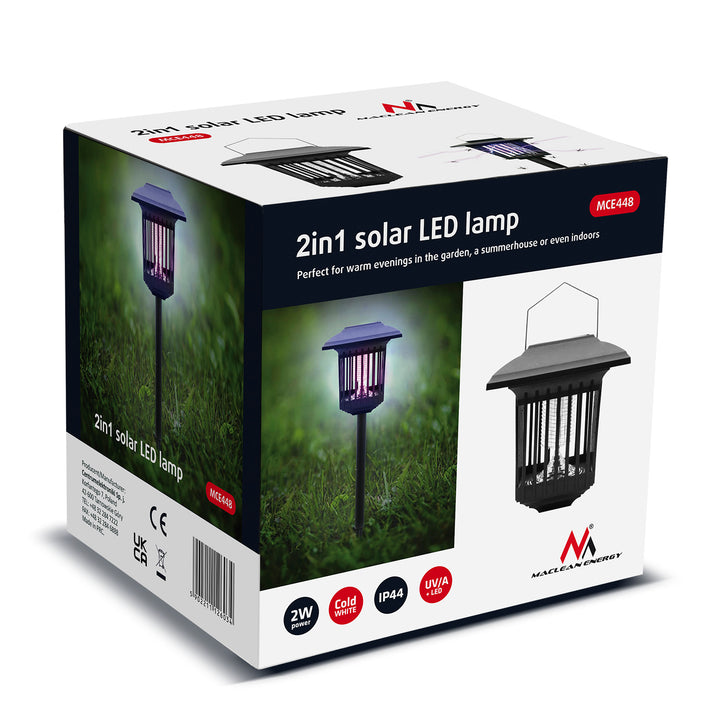 Solarna lampa owadobójcza LED Maclean, IP44, LED/UV, akumulator 2*AA Ni-MH 200 mAh, solar 2V DC MCE448, 2 sztuki