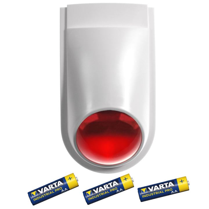 Atrapa syreny sygnalizatora alarmowego z diodą LED, AL2030 + 3x bateria AA Varta Industrial