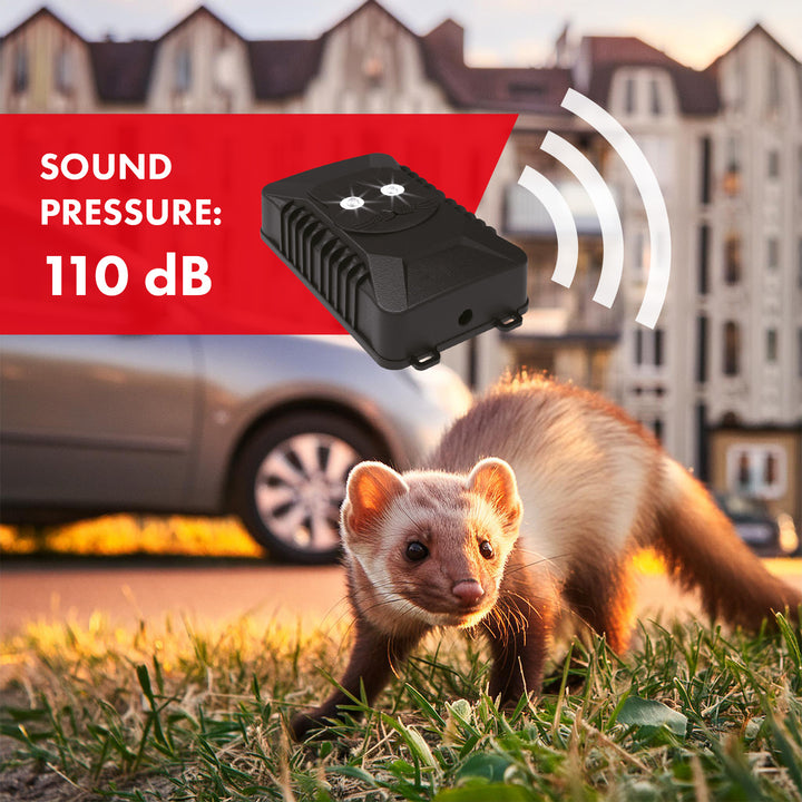 Odstraszacz gryzoni i kun GreenBlue GB725 z ultradźwiękami i diodami LED + 4x bateria AA Varta Industrial