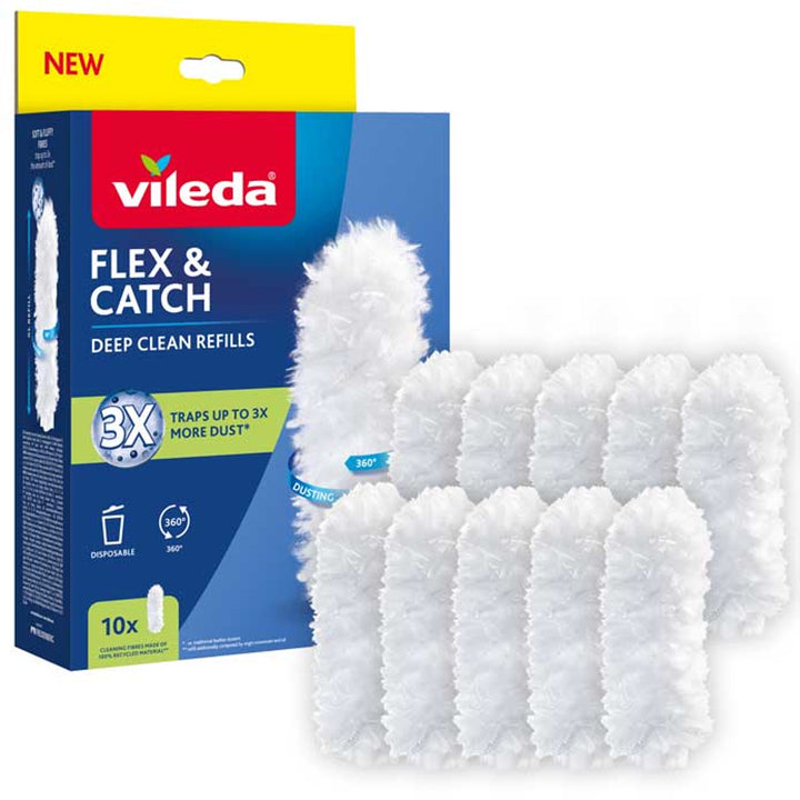 Wkłady do miotełki do kurzu Vileda Flex&Catch, 10 sztuk, włókna 100% z recyklingu, wkład 360°