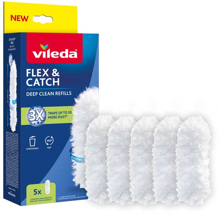 Wkłady do miotełki do kurzu Vileda Flex&Catch, 5 sztuk, włókna 100% z recyklingu, wkład 360°