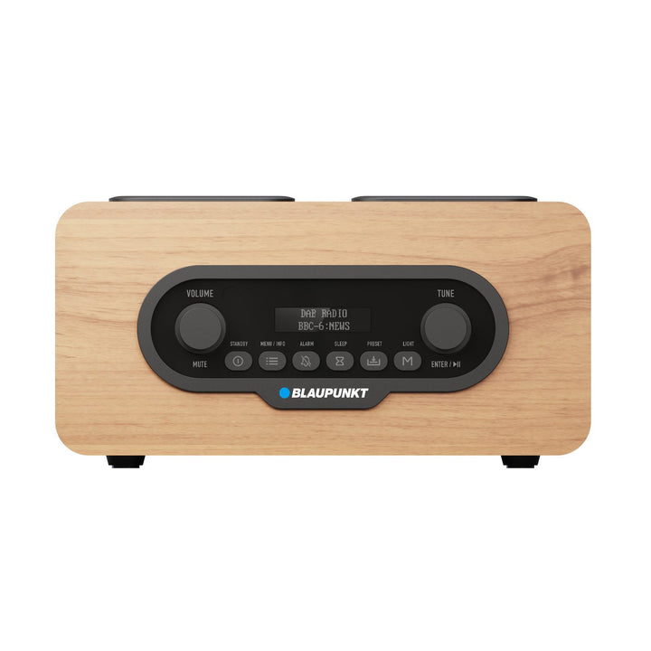 Przenośny radioodtwarzacz Blaupunkt, cyfrowe radio DAB+ i tuner FM, Bluetooth, wyjście słuchawkowe, odtwarzacz USB i microSD, wyświetlacz LCD, funkcja zegara i alarmu, zasilany akumulatorem ładowanym przez USB-C, DR10CR