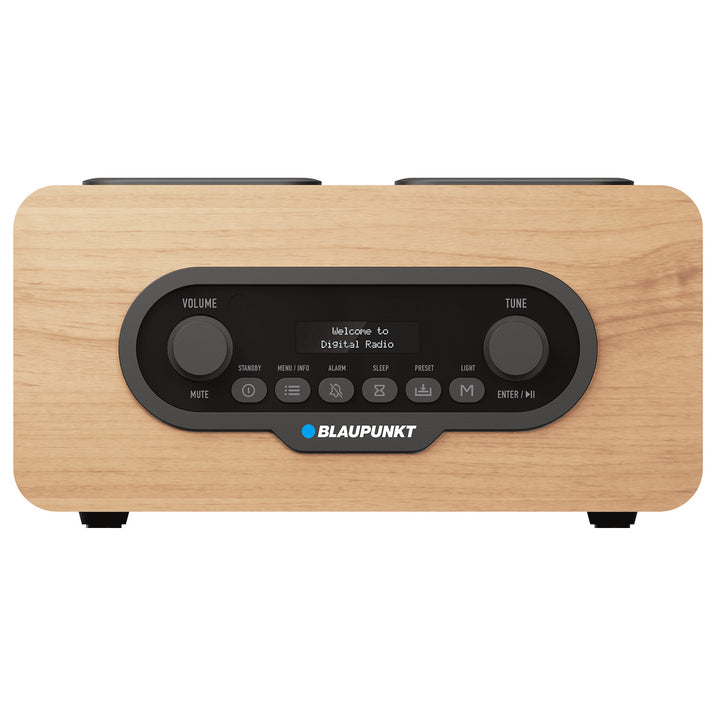 Przenośny radioodtwarzacz Blaupunkt, cyfrowe radio DAB+ i tuner FM, Bluetooth, wyjście słuchawkowe, odtwarzacz USB i microSD, wyświetlacz LCD, funkcja zegara i alarmu, zasilany akumulatorem ładowanym przez USB-C, DR10CR