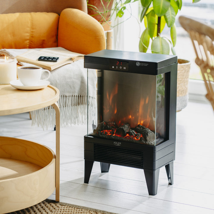 Kominek elektryczny LED z pilotem, 2 moce grzania 1000W/2000W, termostat, Adler AD 7755