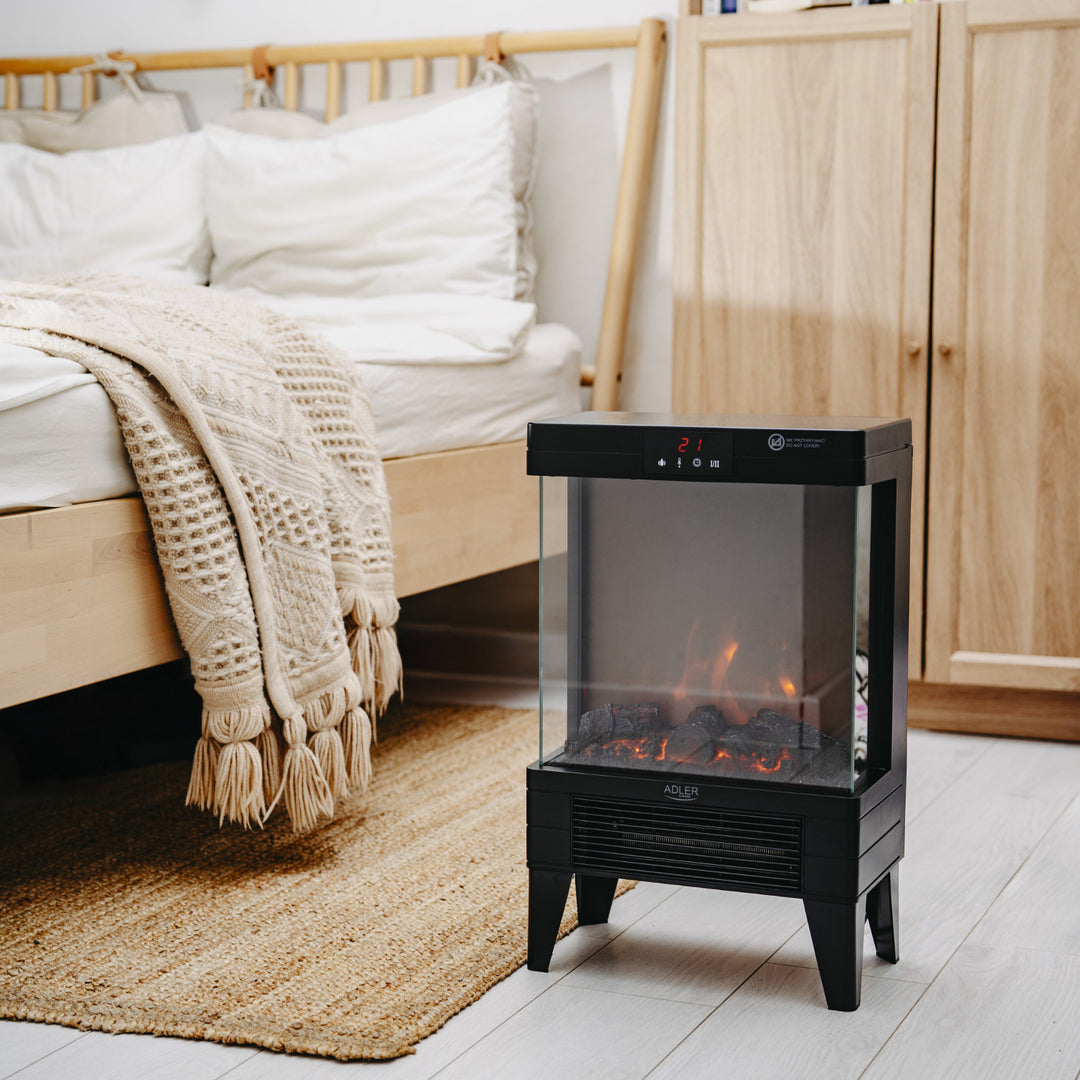 Kominek elektryczny LED z pilotem, 2 moce grzania 1000W/2000W, termostat, Adler AD 7755