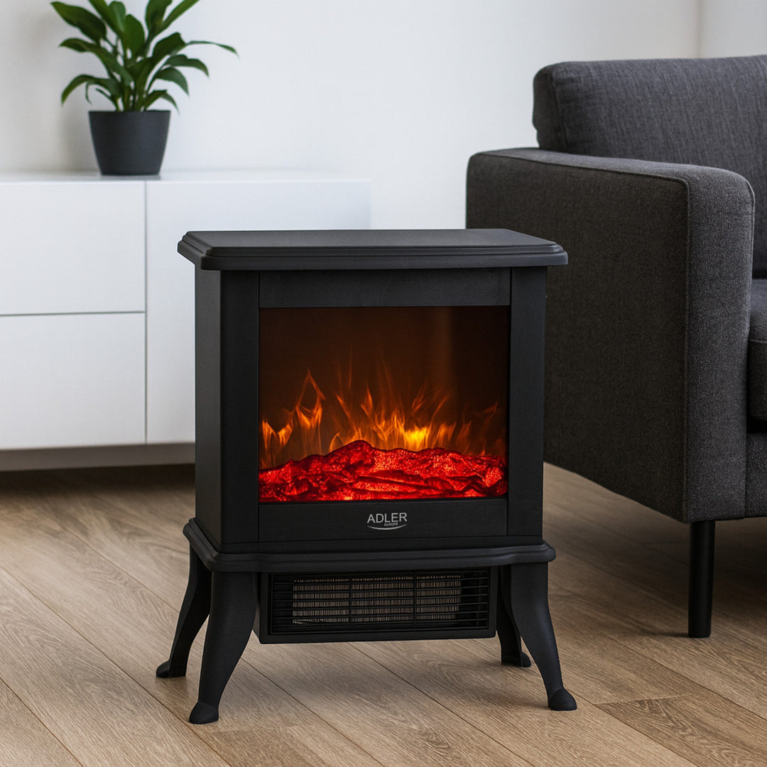 Kominek elektryczny Adler, 2 poziomy grzania, moc maks. 1800W, termostat, efekt płomienia 3D, AD 7754