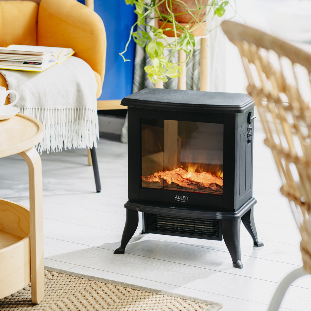 Kominek elektryczny Adler, 2 poziomy grzania, moc maks. 1800W, termostat, efekt płomienia 3D, AD 7754