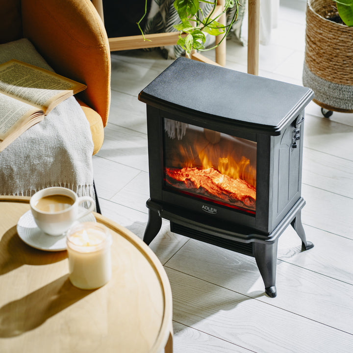 Kominek elektryczny Adler, 2 poziomy grzania, moc maks. 1800W, termostat, efekt płomienia 3D, AD 7754