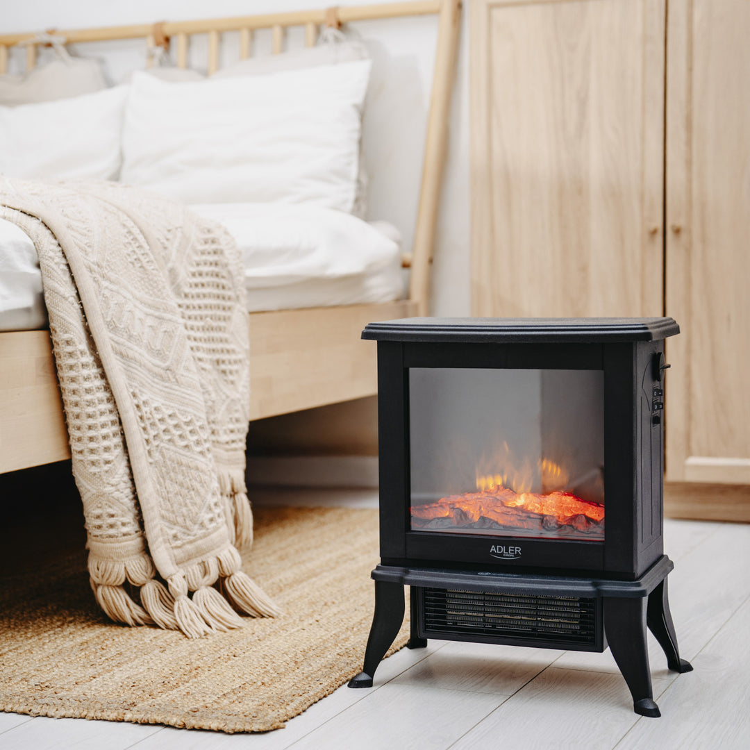 Kominek elektryczny Adler, 2 poziomy grzania, moc maks. 1800W, termostat, efekt płomienia 3D, AD 7754