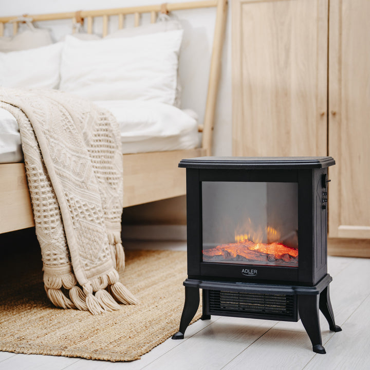 Kominek elektryczny Adler, 2 poziomy grzania, moc maks. 1800W, termostat, efekt płomienia 3D, AD 7754