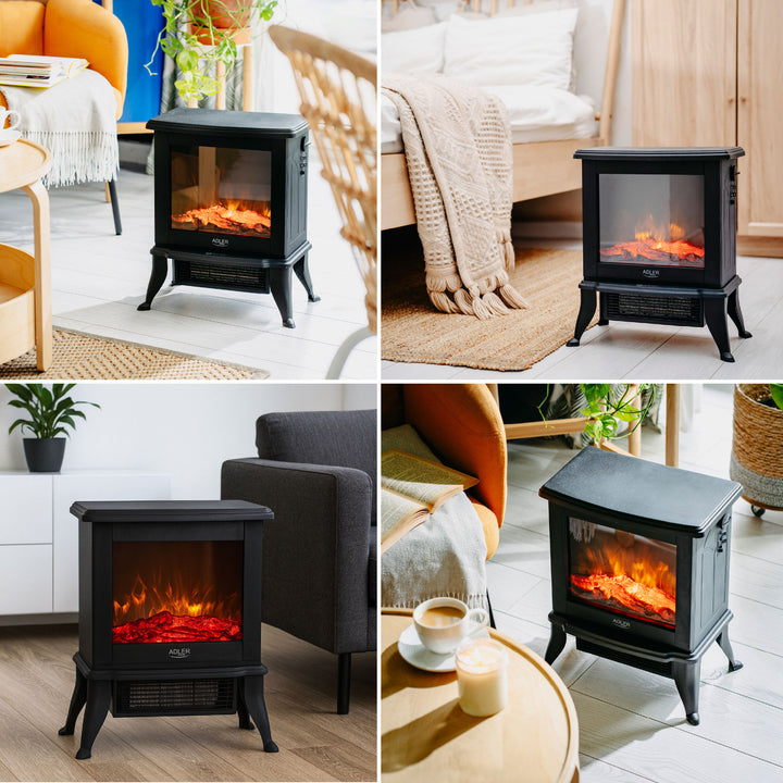 Kominek elektryczny Adler, 2 poziomy grzania, moc maks. 1800W, termostat, efekt płomienia 3D, AD 7754