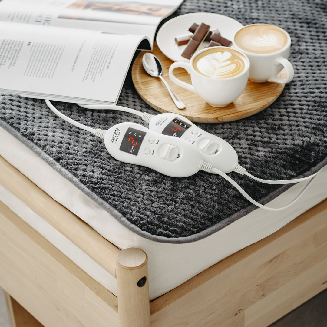 Koc elektryczny Camry, dla 2 osób, wymiary 150x160cm, 8 poziomów grzania, moc 2 x 60W, szary, CR 7417