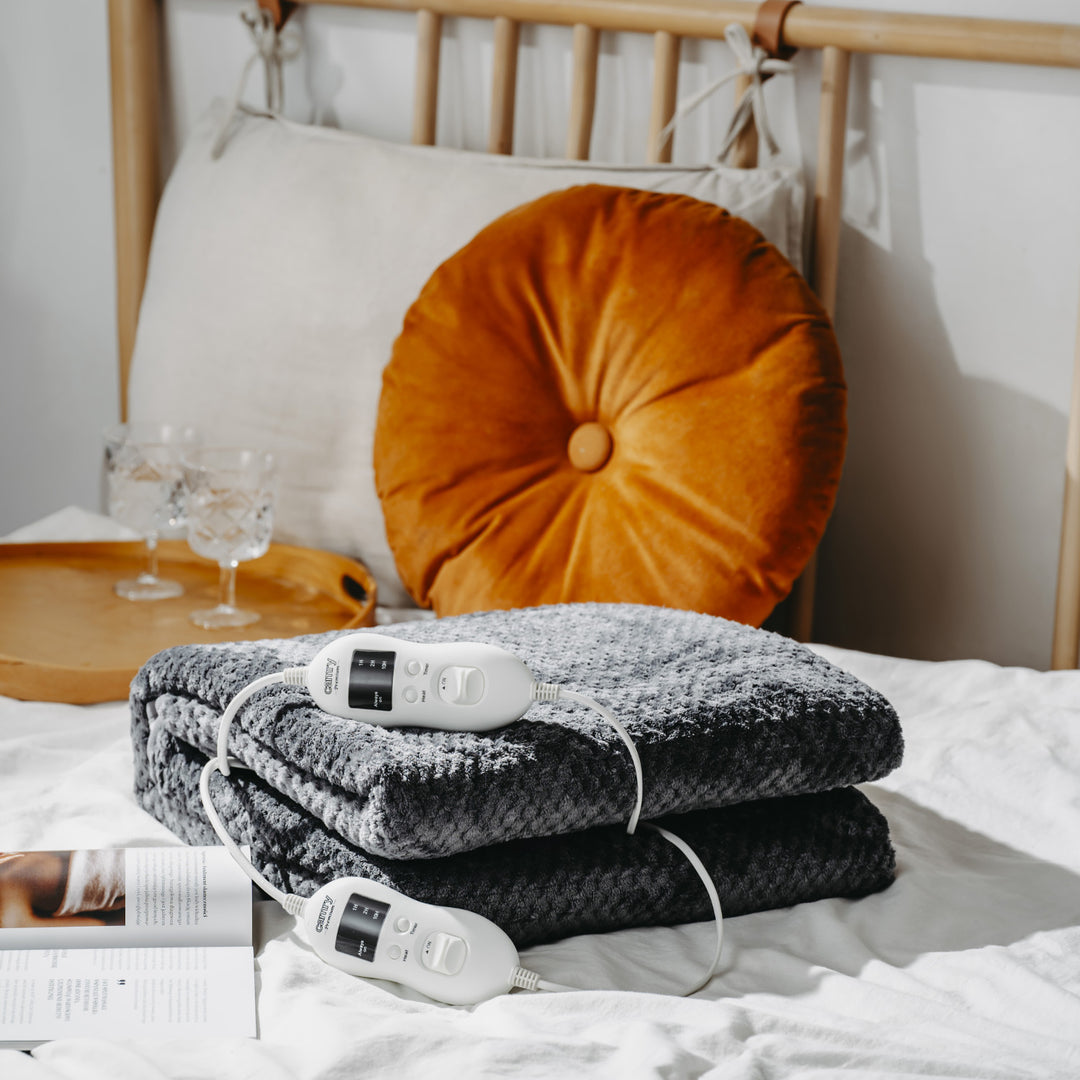 Koc elektryczny Camry, dla 2 osób, wymiary 150x160cm, 8 poziomów grzania, moc 2 x 60W, szary, CR 7417