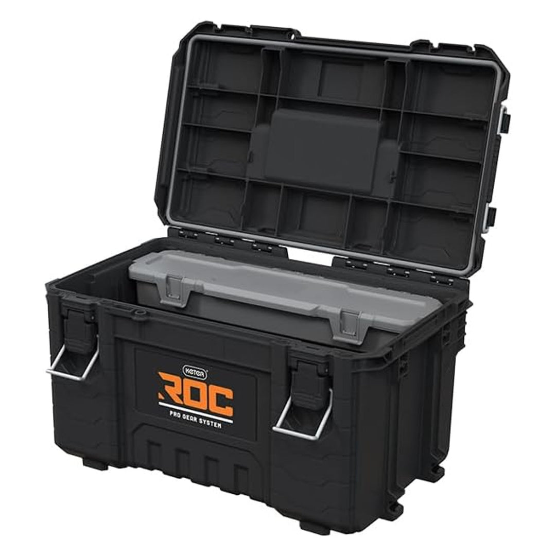 Skrzynka narzędziowa Keter ROC Pro Gear 2.0, nośność 54kg, posiada uchwyty Pro Mount, dołączony organizer, możliwość zawieszenia na ścianie, 256984