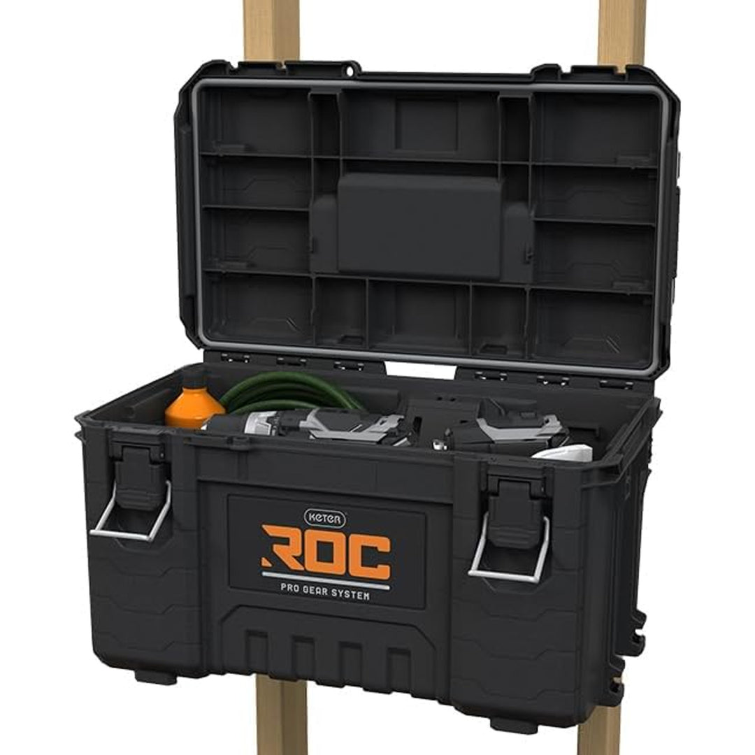 Skrzynka narzędziowa Keter ROC Pro Gear 2.0, nośność 54kg, posiada uchwyty Pro Mount, dołączony organizer, możliwość zawieszenia na ścianie, 256984