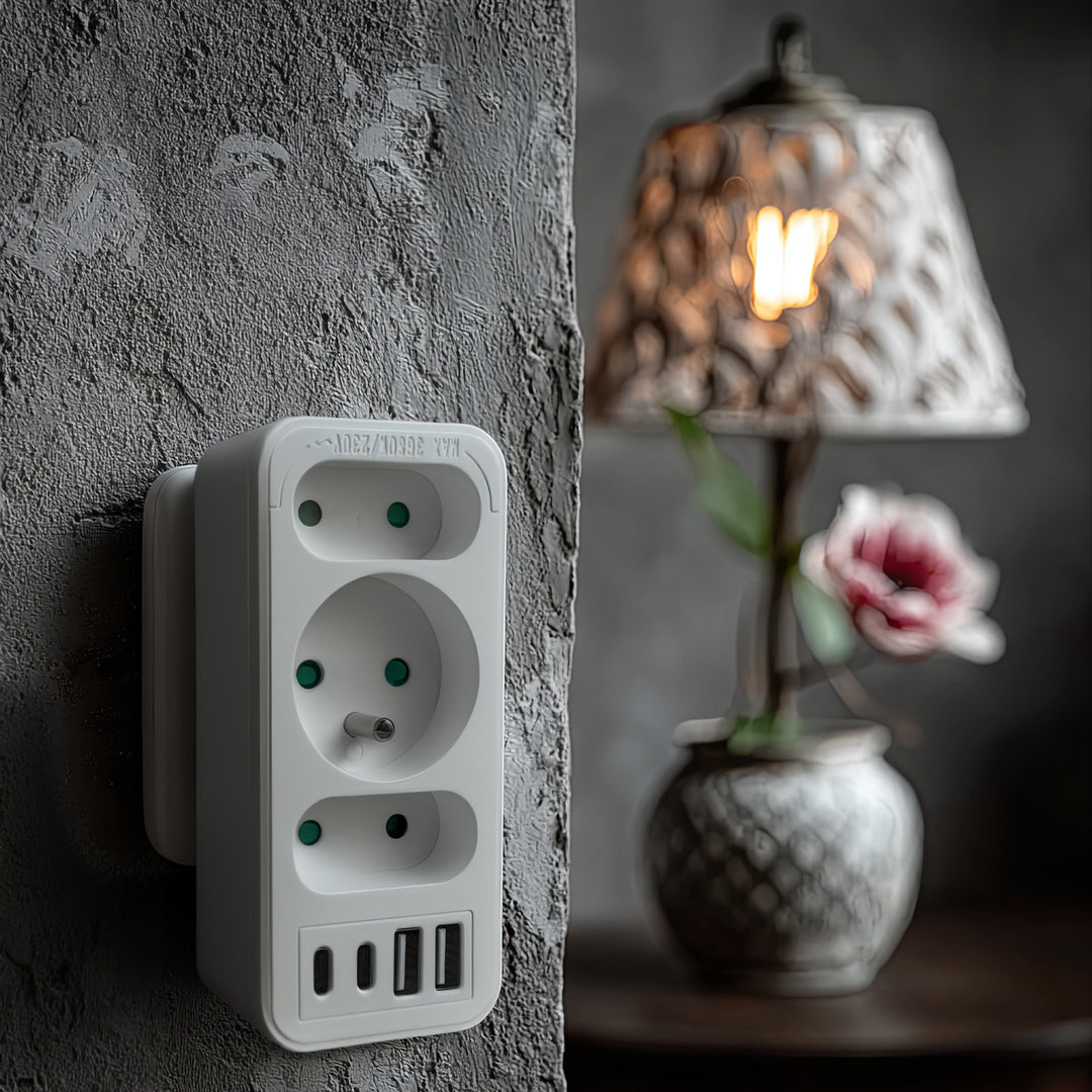 Gniazdko prądowe x3 + 4xUSB Maclean, rozgałęźnik z 3 gniazdami, 2xUSB A, 2xUSB C PD 20W, 1x16A + 2x6A, MCE248 F/W, 2 sztuki