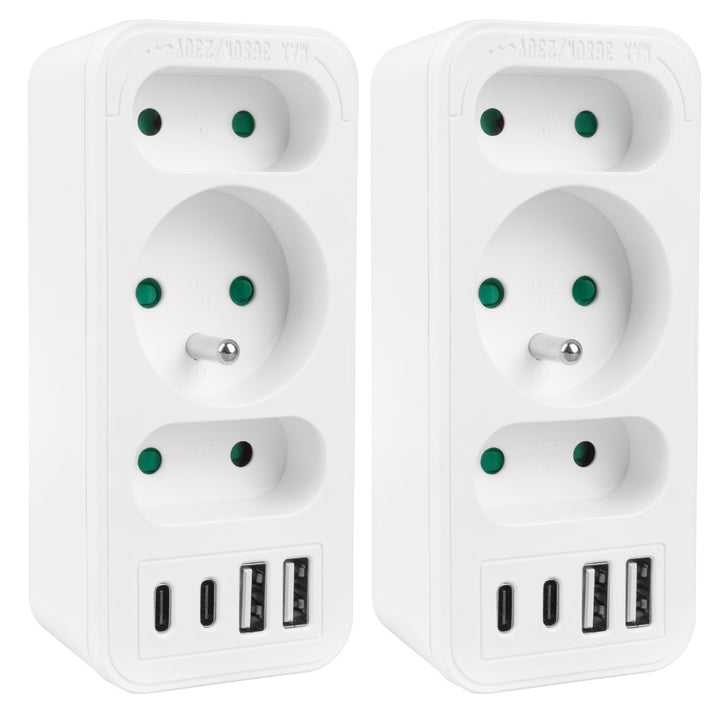 Gniazdko prądowe x3 + 4xUSB Maclean, rozgałęźnik z 3 gniazdami, 2xUSB A, 2xUSB C PD 20W, 1x16A + 2x6A, MCE248 F/W, 2 sztuki
