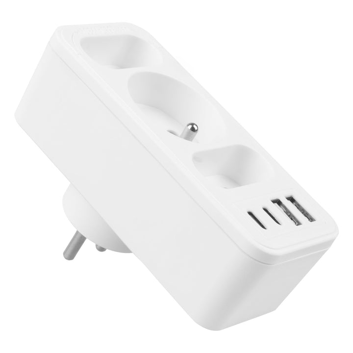 Gniazdko prądowe x3 + 4xUSB Maclean, rozgałęźnik z 3 gniazdami, 2xUSB A, 2xUSB C PD 20W, 1x16A + 2x6A, MCE248 F/W, 3 sztuki