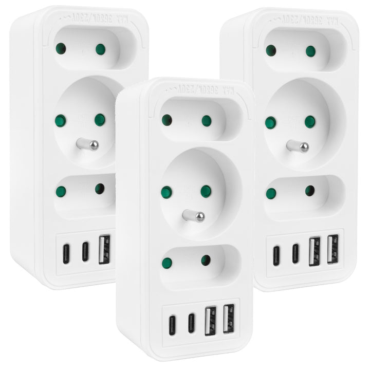 Gniazdko prądowe x3 + 4xUSB Maclean, rozgałęźnik z 3 gniazdami, 2xUSB A, 2xUSB C PD 20W, 1x16A + 2x6A, MCE248 F/W, 3 sztuki
