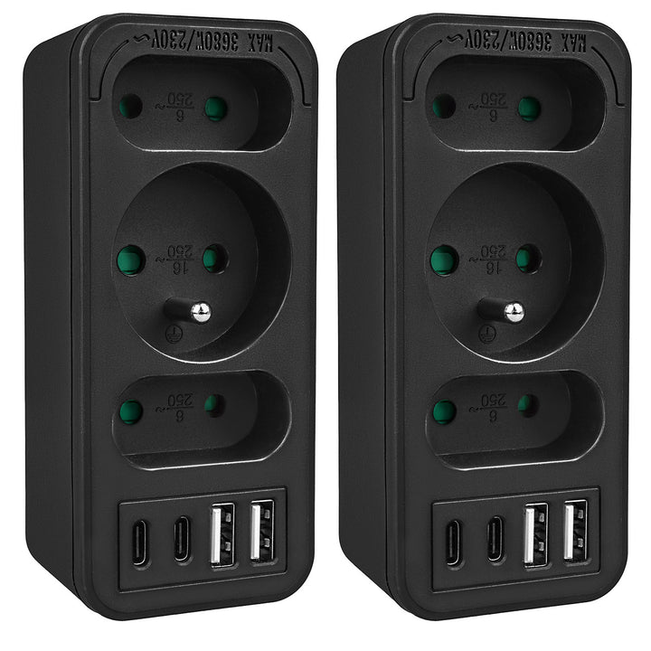 Gniazdko prądowe x3 + 4xUSB Maclean, rozgałęźnik z 3 gniazdami, 2xUSB A, 2xUSB C PD 20W, 1x16A + 2x6A, MCE248 F/B, 2 sztuki