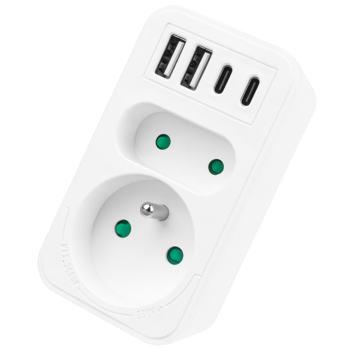 Gniazdko prądowe x2 + 4xUSB Maclean, rozgałęźnik z 2 gniazdami, 2xUSB A, 2xUSB C PD 20W, 1x16A + 1x6A, MCE249 F/W, 2 sztuki