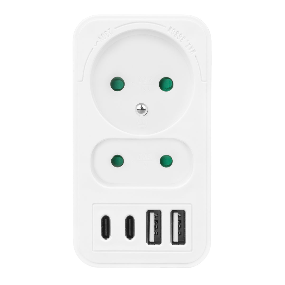 Gniazdko prądowe x2 + 4xUSB Maclean, rozgałęźnik z 2 gniazdami, 2xUSB A, 2xUSB C PD 20W, 1x16A + 1x6A, MCE249 F/W, 2 sztuki