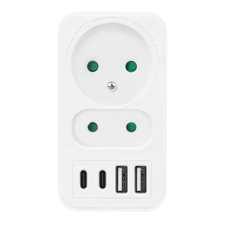 Gniazdko prądowe x2 + 4xUSB Maclean, rozgałęźnik z 2 gniazdami, 2xUSB A, 2xUSB C PD 20W, 1x16A + 1x6A, MCE249 F/W, 2 sztuki