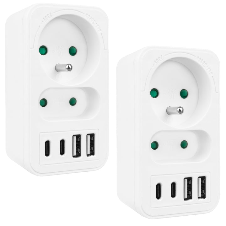 Gniazdko prądowe x2 + 4xUSB Maclean, rozgałęźnik z 2 gniazdami, 2xUSB A, 2xUSB C PD 20W, 1x16A + 1x6A, MCE249 F/W, 2 sztuki