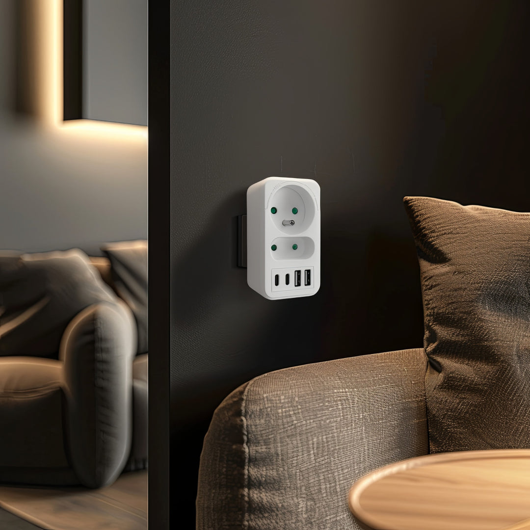 Gniazdko prądowe x2 + 4xUSB Maclean, rozgałęźnik z 2 gniazdami, 2xUSB A, 2xUSB C PD 20W, 1x16A + 1x6A, MCE249 F/W, 3 sztuki