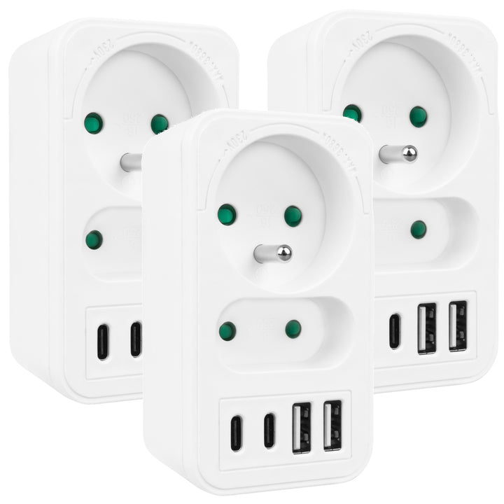 Gniazdko prądowe x2 + 4xUSB Maclean, rozgałęźnik z 2 gniazdami, 2xUSB A, 2xUSB C PD 20W, 1x16A + 1x6A, MCE249 F/W, 3 sztuki