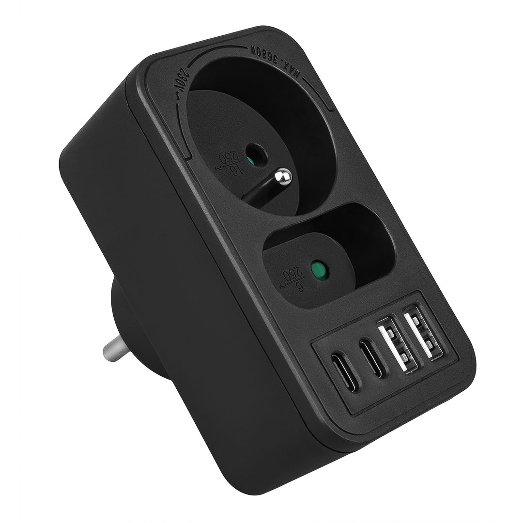 Gniazdko prądowe x2 + 4xUSB Maclean, rozgałęźnik z 2 gniazdami, 2xUSB A, 2xUSB C PD 20W, 1x16A + 1x6A, MCE249 F/B, 2 sztuki