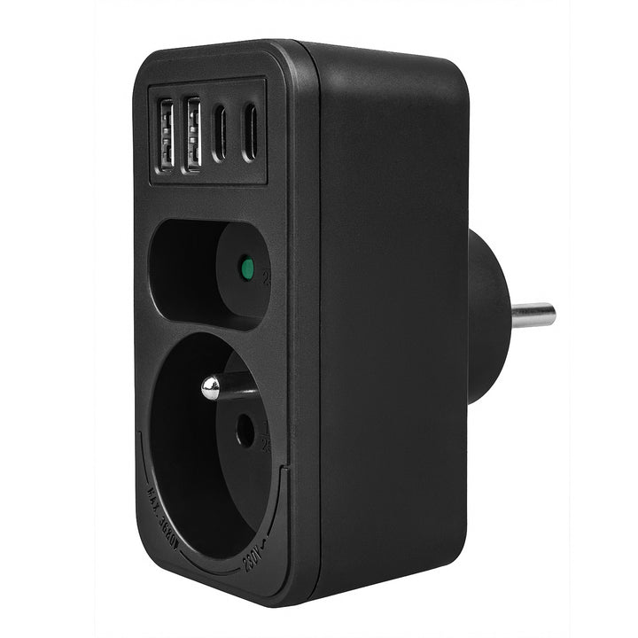 Gniazdko prądowe x2 + 4xUSB Maclean, rozgałęźnik z 2 gniazdami, 2xUSB A, 2xUSB C PD 20W, 1x16A + 1x6A, MCE249 F/B, 2 sztuki