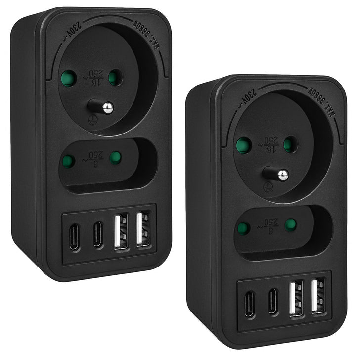 Gniazdko prądowe x2 + 4xUSB Maclean, rozgałęźnik z 2 gniazdami, 2xUSB A, 2xUSB C PD 20W, 1x16A + 1x6A, MCE249 F/B, 2 sztuki