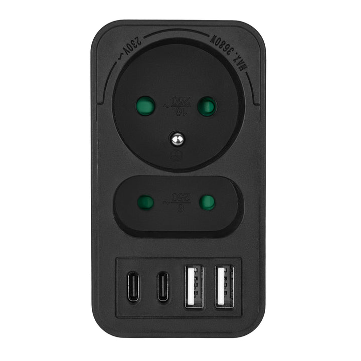 Gniazdko prądowe x2 + 4xUSB Maclean, rozgałęźnik z 2 gniazdami, 2xUSB A, 2xUSB C PD 20W, 1x16A + 1x6A, MCE249 F/B, 3 sztuki